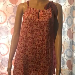 Red & White Flower Sleeveless Tank Tie  Shoulder
